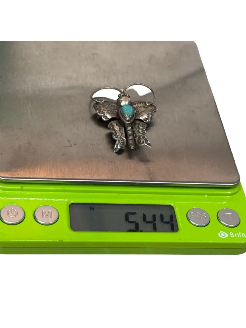 Joe Eby Sterling Silver Butterfly Pin Kingman Turquoise Anglo Spider Mark 2" Vtg - Picture 7 of 11